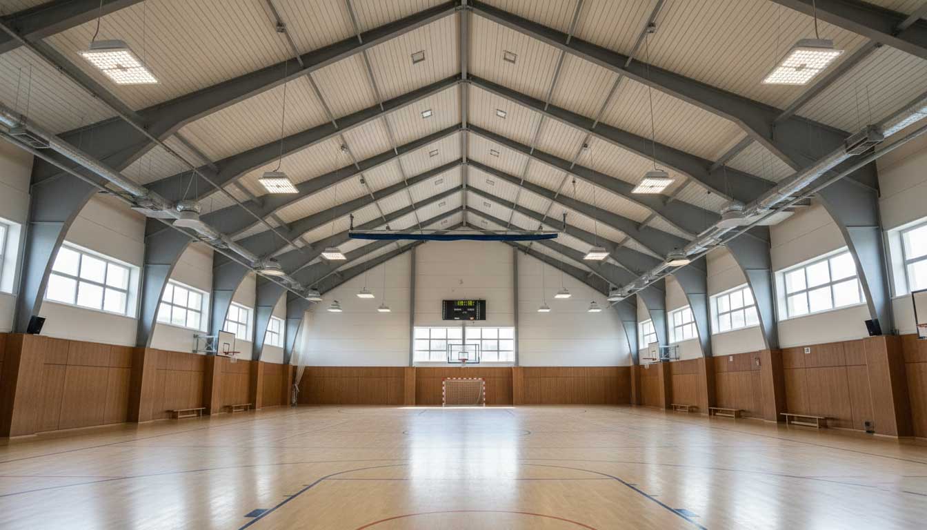 LED high bay light ufo installed in indoor sports facility