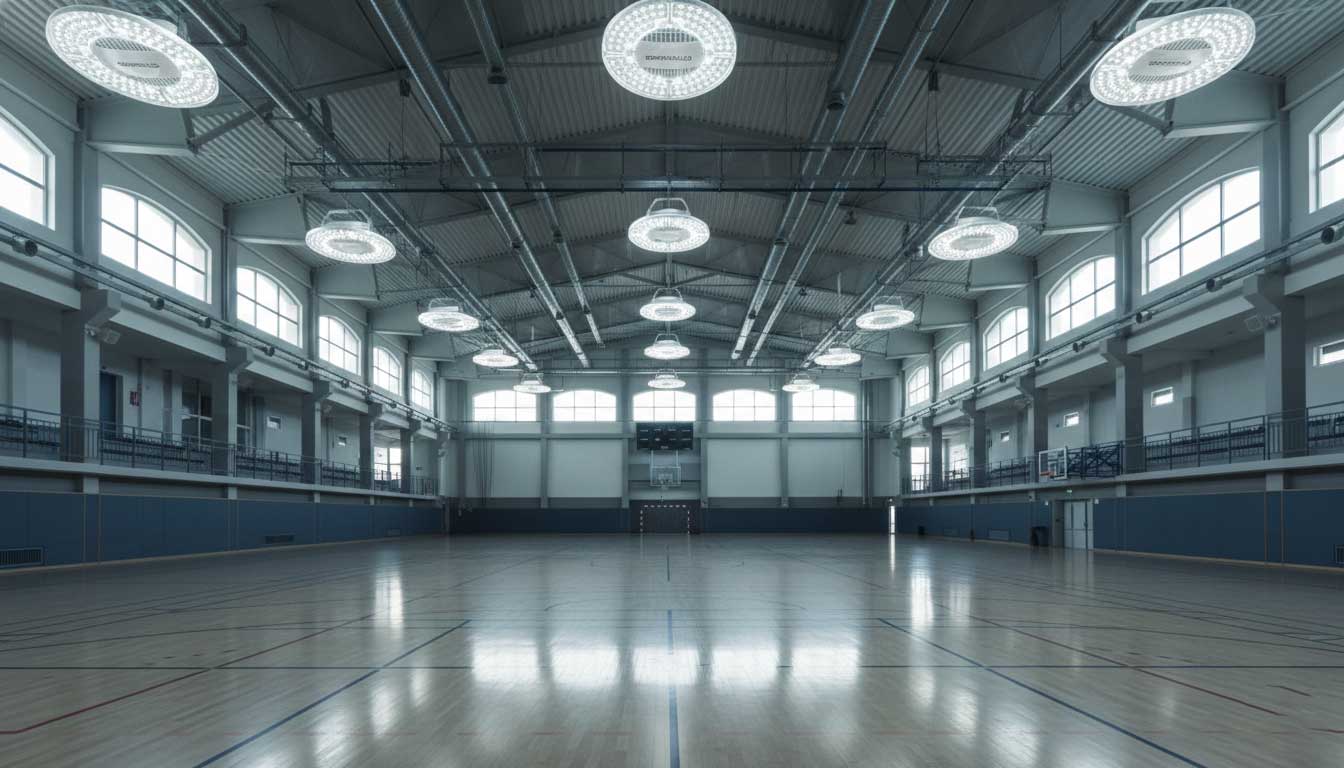 high bay led lights 200w illuminating an indoor sports court with glare-free lighting