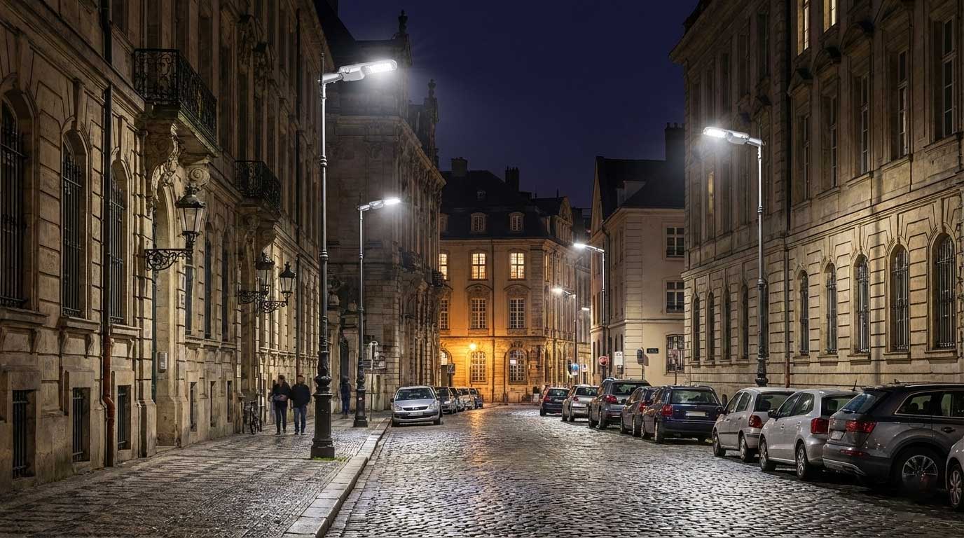SEEKINGLED LED street lights installed on an urban roadway