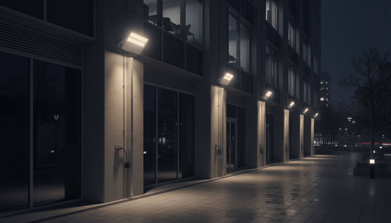 SEEKING dimmable LED flood lights installed outdoors with controlled brightness