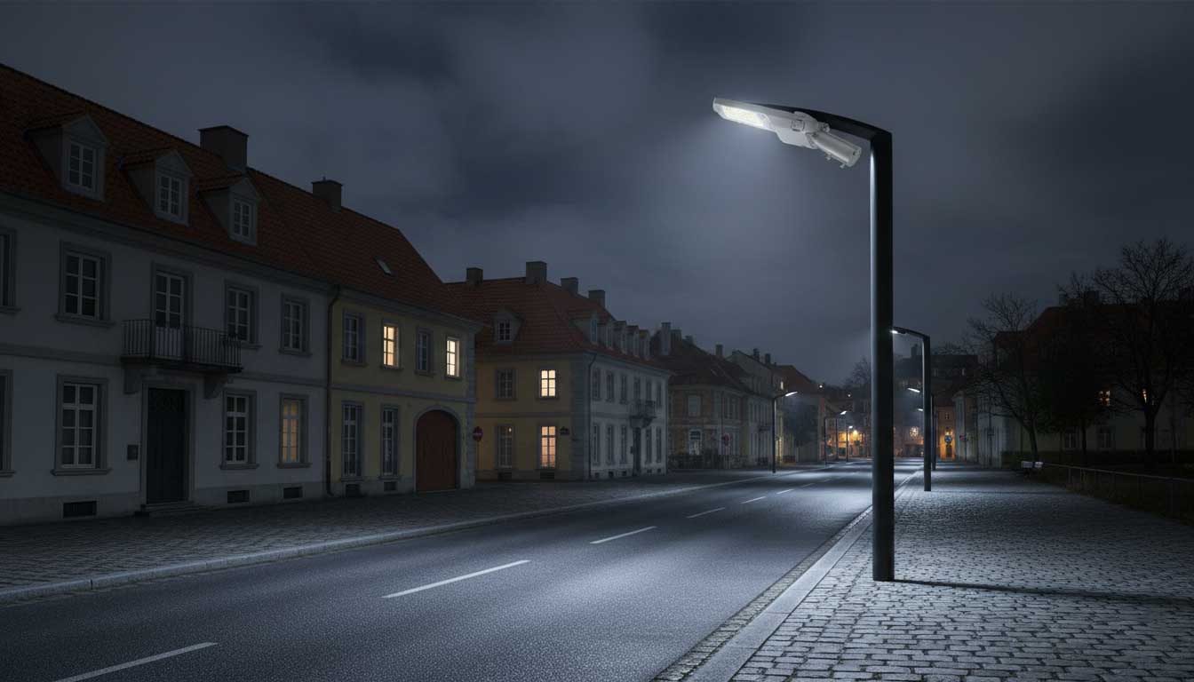 LED street light installed on public road at night