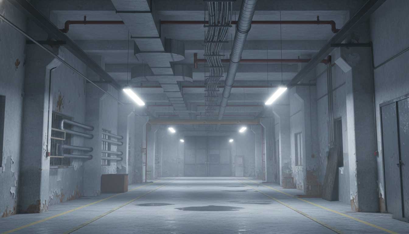 LED tri proof lamp installed in industrial corridor