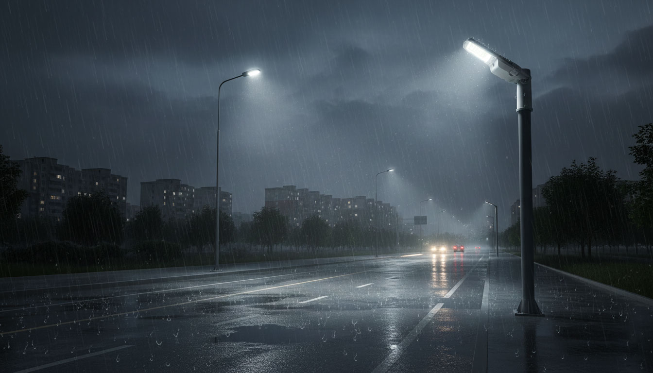 LED street light operating reliably during rain