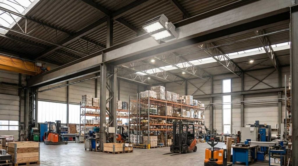 LED lighting lifespan demonstrated in a modern warehouse environment
