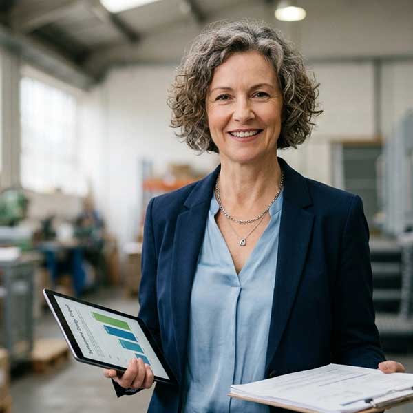 Energy consultant reviewing warehouse lighting performance