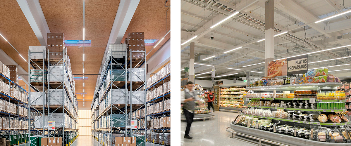 LED linear trunking lighting system at night in commercial space