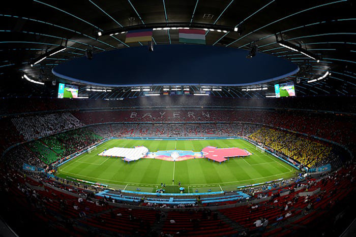 Stadium fully illuminated with LED lights during night operation