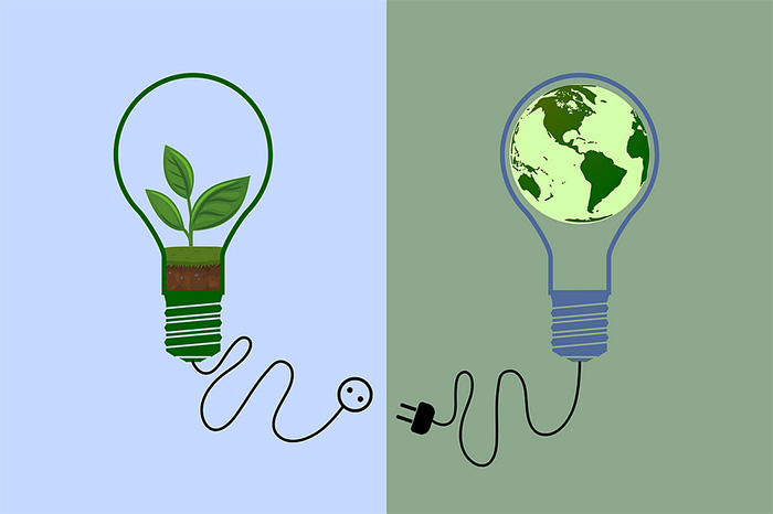 Energy saving LED lights illuminating outdoor areas at night