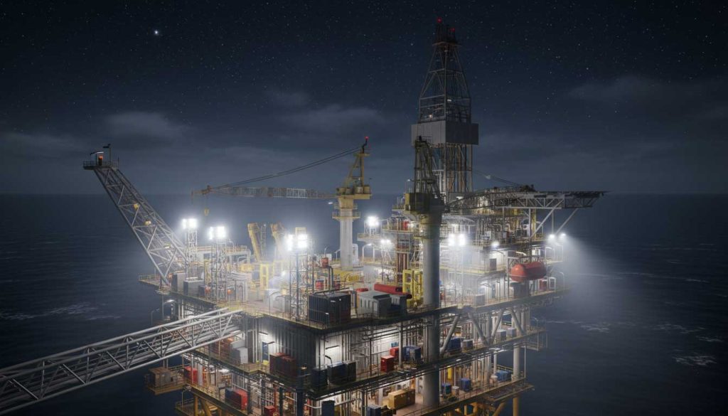 atex led flood light illuminating offshore platform