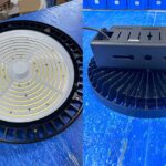 What kind of lights should be used in industrial spaces with 15–18 meter high ceilings?