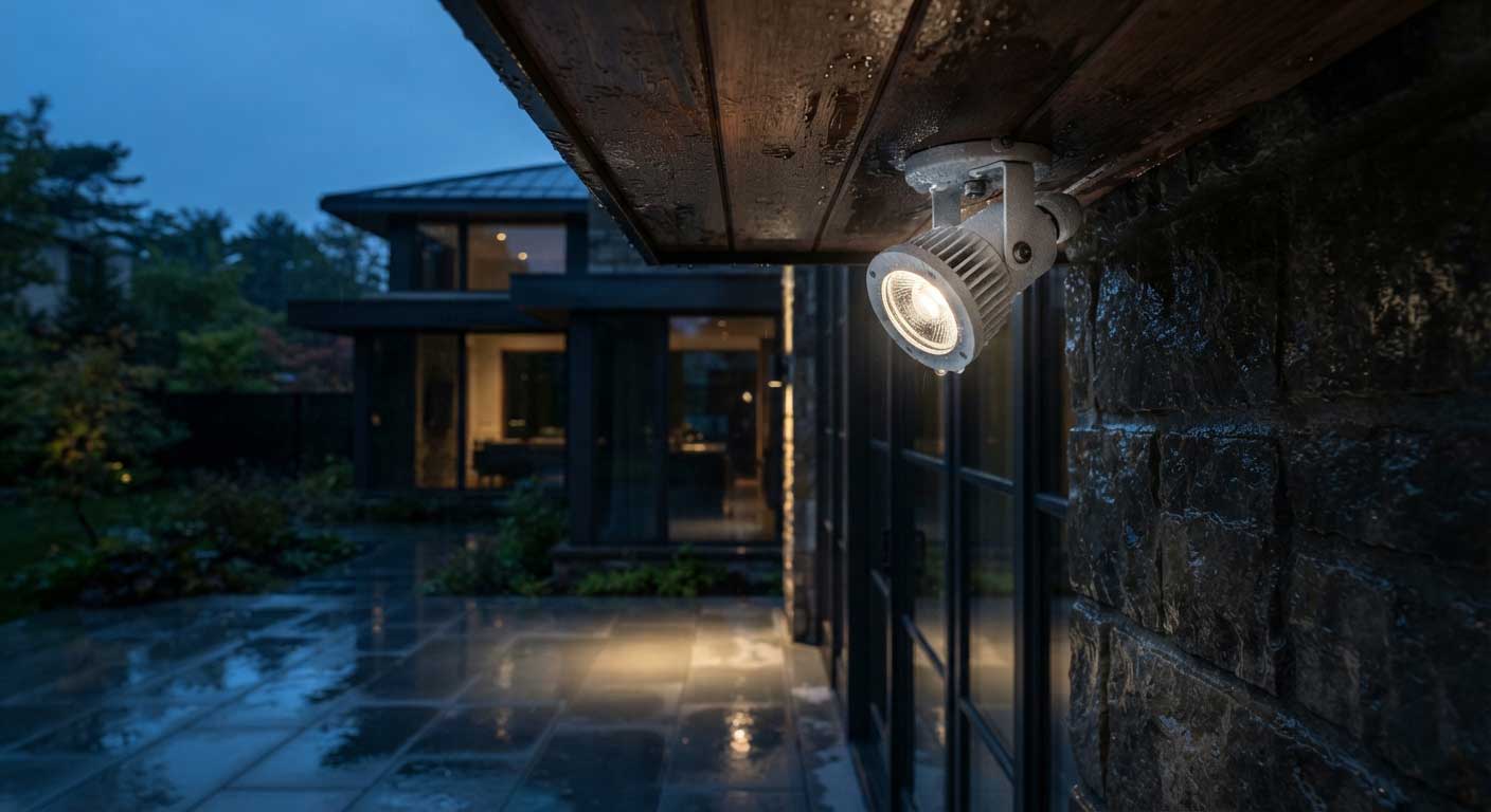 can indoor flood lights be used outside? 1 Indoor Flood Light Installed in an Outdoor Environment